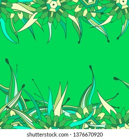 Seamless pattern background with abstract leaves and flowers. Hand drawn illustration. Greeting card