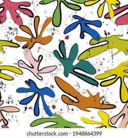 seamless pattern background, with abstract leaves, ornaments, paint strokes and splashes