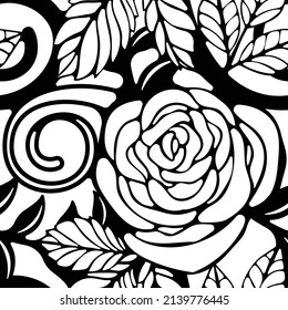 Seamless pattern background with abstract leaves and flowers. Hand drawn illustration