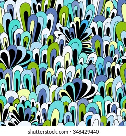 Seamless pattern background with abstract ornaments, waves. Hand drawn illustration