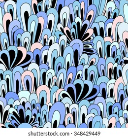 Seamless pattern background with abstract ornaments, waves. Hand drawn illustration