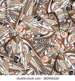 Seamless pattern background with abstract ornaments. Hand draw illustration