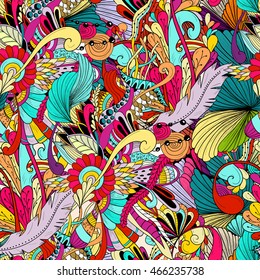 Seamless pattern background with abstract ornaments. Hand draw illustration