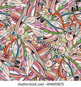 Seamless pattern background with abstract ornaments. Hand draw illustration
