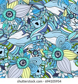 Seamless pattern background with abstract ornaments. Hand draw illustration