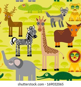 Seamless pattern background with African animals. vector