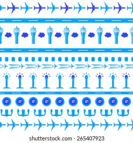 Seamless pattern background airplane airport runway lights flying helm engine