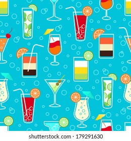 Seamless pattern background with alcohol cocktail drinks of martini margarita tequila vodka vector illustration