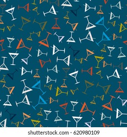 Seamless pattern background with alcohol cocktail drinks of martini, margarita, tequila or vodka.