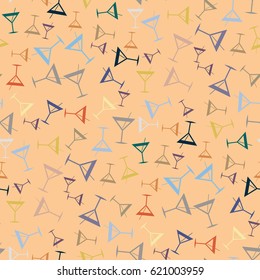 Seamless pattern background with alcohol cocktail drinks of martini, margarita, tequila or vodka.