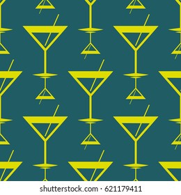 Seamless pattern background with alcohol cocktail drinks of martini, margarita, tequila or vodka.