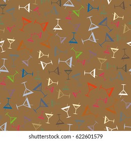 Seamless pattern background with alcohol cocktail drinks of martini, margarita, tequila or vodka.