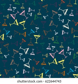 Seamless pattern background with alcohol cocktail drinks of martini, margarita, tequila or vodka.