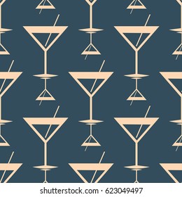 Seamless pattern background with alcohol cocktail drinks of martini, margarita, tequila or vodka.