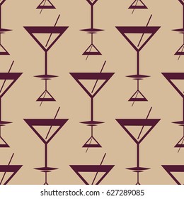 Seamless pattern background with alcohol cocktail drinks of martini, margarita, tequila or vodka.