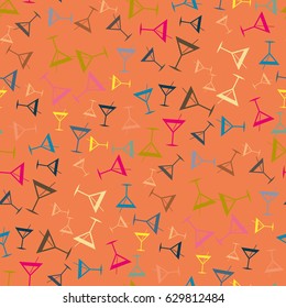 Seamless pattern background with alcohol cocktail drinks of martini, margarita, tequila or vodka.