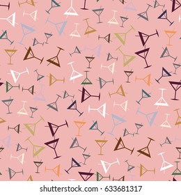 Seamless pattern background with alcohol cocktail drinks of martini, margarita, tequila or vodka.