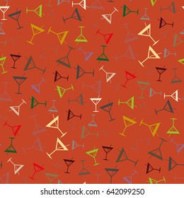 Seamless pattern background with alcohol cocktail drinks of martini, margarita, tequila or vodka.