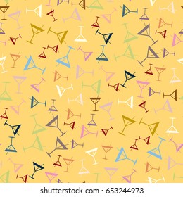 Seamless pattern background with alcohol cocktail drinks of martini, margarita, tequila or vodka.