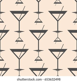 Seamless pattern background with alcohol cocktail drinks of martini, margarita, tequila or vodka.