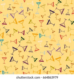 Seamless pattern background with alcohol cocktail drinks of martini, margarita, tequila or vodka.