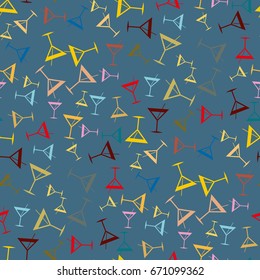 Seamless pattern background with alcohol cocktail drinks of martini, margarita, tequila or vodka.