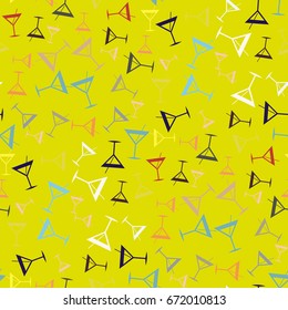 Seamless pattern background with alcohol cocktail drinks of martini, margarita, tequila or vodka.