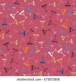 Seamless pattern background with alcohol cocktail drinks of martini, margarita, tequila or vodka.