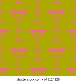 Seamless pattern background with alcohol cocktail drinks of martini, margarita, tequila or vodka.