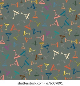 Seamless pattern background with alcohol cocktail drinks of martini, margarita, tequila or vodka.