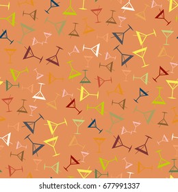 Seamless pattern background with alcohol cocktail drinks of martini, margarita, tequila or vodka.