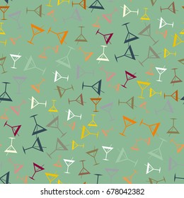 Seamless pattern background with alcohol cocktail drinks of martini, margarita, tequila or vodka.