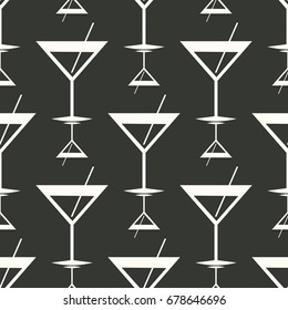 Seamless pattern background with alcohol cocktail drinks of martini, margarita, tequila or vodka.