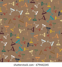 Seamless pattern background with alcohol cocktail drinks of martini, margarita, tequila or vodka.