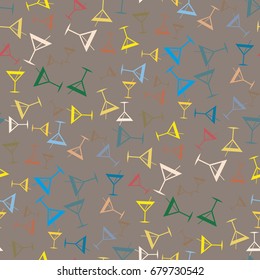 Seamless pattern background with alcohol cocktail drinks of martini, margarita, tequila or vodka.