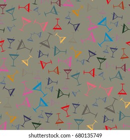 Seamless pattern background with alcohol cocktail drinks of martini, margarita, tequila or vodka.