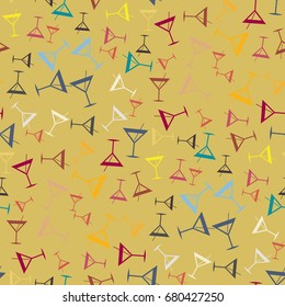 Seamless pattern background with alcohol cocktail drinks of martini, margarita, tequila or vodka.