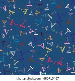 Seamless pattern background with alcohol cocktail drinks of martini, margarita, tequila or vodka.
