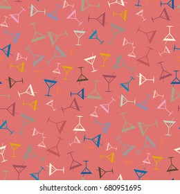 Seamless pattern background with alcohol cocktail drinks of martini, margarita, tequila or vodka.