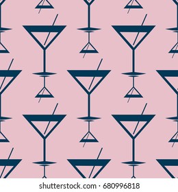 Seamless pattern background with alcohol cocktail drinks of martini, margarita, tequila or vodka.