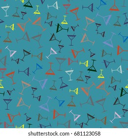 Seamless pattern background with alcohol cocktail drinks of martini, margarita, tequila or vodka.