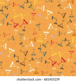 Seamless pattern background with alcohol cocktail drinks of martini, margarita, tequila or vodka.