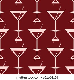 Seamless pattern background with alcohol cocktail drinks of martini, margarita, tequila or vodka.