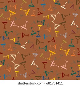 Seamless pattern background with alcohol cocktail drinks of martini, margarita, tequila or vodka.