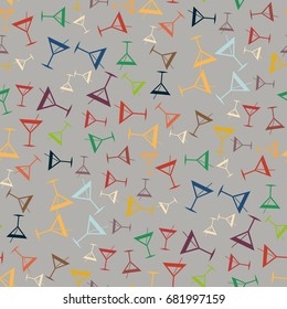 Seamless pattern background with alcohol cocktail drinks of martini, margarita, tequila or vodka.