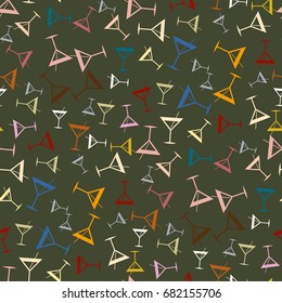 Seamless pattern background with alcohol cocktail drinks of martini, margarita, tequila or vodka.