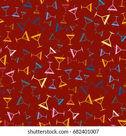 Seamless pattern background with alcohol cocktail drinks of martini, margarita, tequila or vodka.