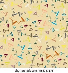 Seamless pattern background with alcohol cocktail drinks of martini, margarita, tequila or vodka.