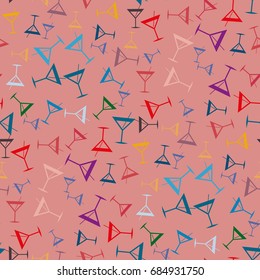 Seamless pattern background with alcohol cocktail drinks of martini, margarita, tequila or vodka.