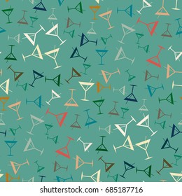 Seamless pattern background with alcohol cocktail drinks of martini, margarita, tequila or vodka.